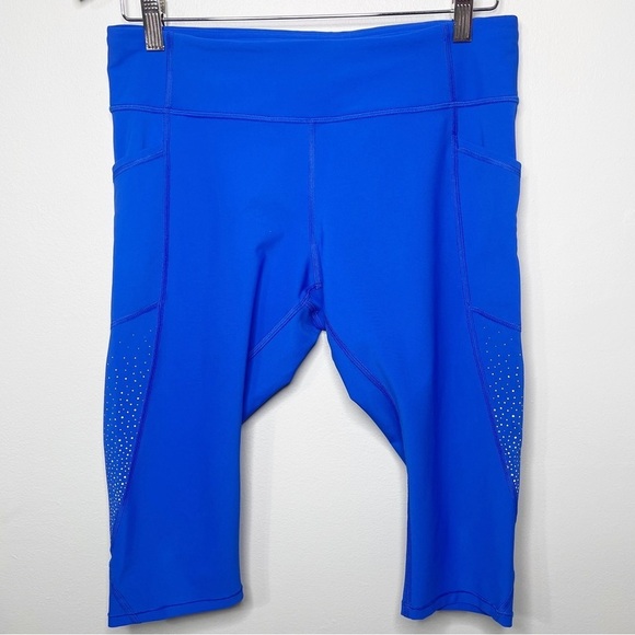 Lululemon Tight Stuff Crop Leggings Reflective with Side Pockets Cerulean Blue - Picture 6 of 12